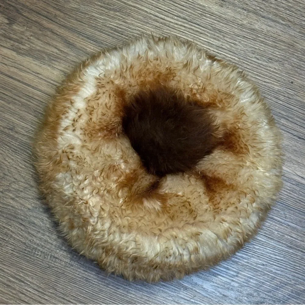 Vintage Original Tuscan Lamb Fur Hat Beanie Cream Brown Made In Italy